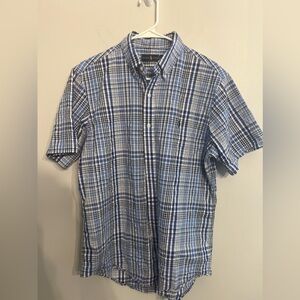 Polo‎ Ralph Lauren Shirt Men Blue Plaid Seersucker Slim Fit Short Sleeve Medium